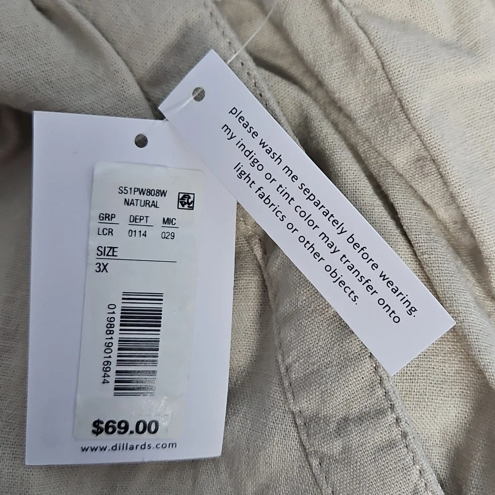 Westbound Linen Blend Mid‎ Rise Straight Leg Lightweight Pant: Natural: Size- 3X